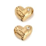 Vandfaste Organiske Hjerte Stål Perler – Rhinsten, 18K Forgyldt Stål (9,5x11mm) 2 stk - Uniq Perler - 