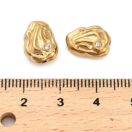 Vandfaste Organiske Stål Perler – 18K Forgyldt Stål (12,5x9,5x4,5mm) 2 stk. - Uniq Perler - 