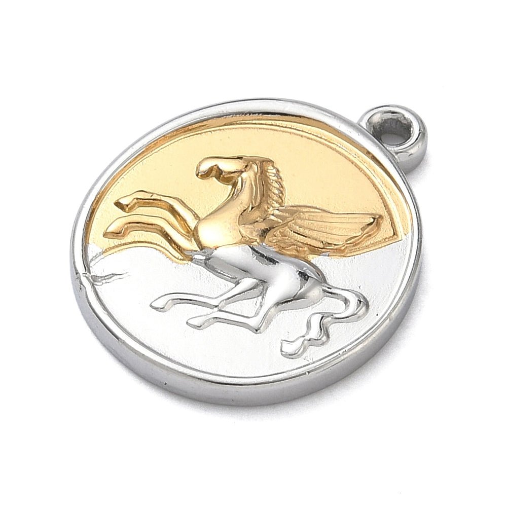 Vandfaste Pegasus Vedhæng – To - farvet 18K Forgyldt Stål (23x18mm) - Uniq Perler - 118985