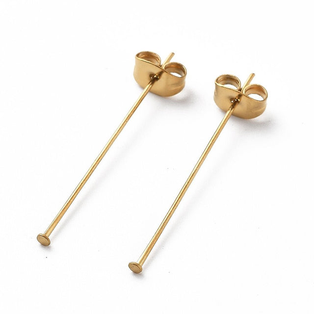 Vandfaste Perlestave Med Fladt Hoved – 18K Forgyldt Stål (40x0.6mm) 8 stk. - Uniq Perler - 118986
