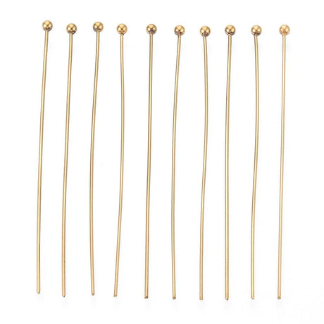 Vandfaste Perlestave Med Rundt Hoved – 18K Forgyldt Stål (50x0,5mm) 100 stk - Uniq Perler - 115529