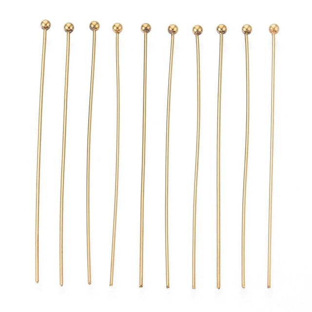 Vandfaste Perlestave Med Rundt Hoved – 18K Forgyldt Stål (50x0,5mm) 100 stk - Uniq Perler - 115529