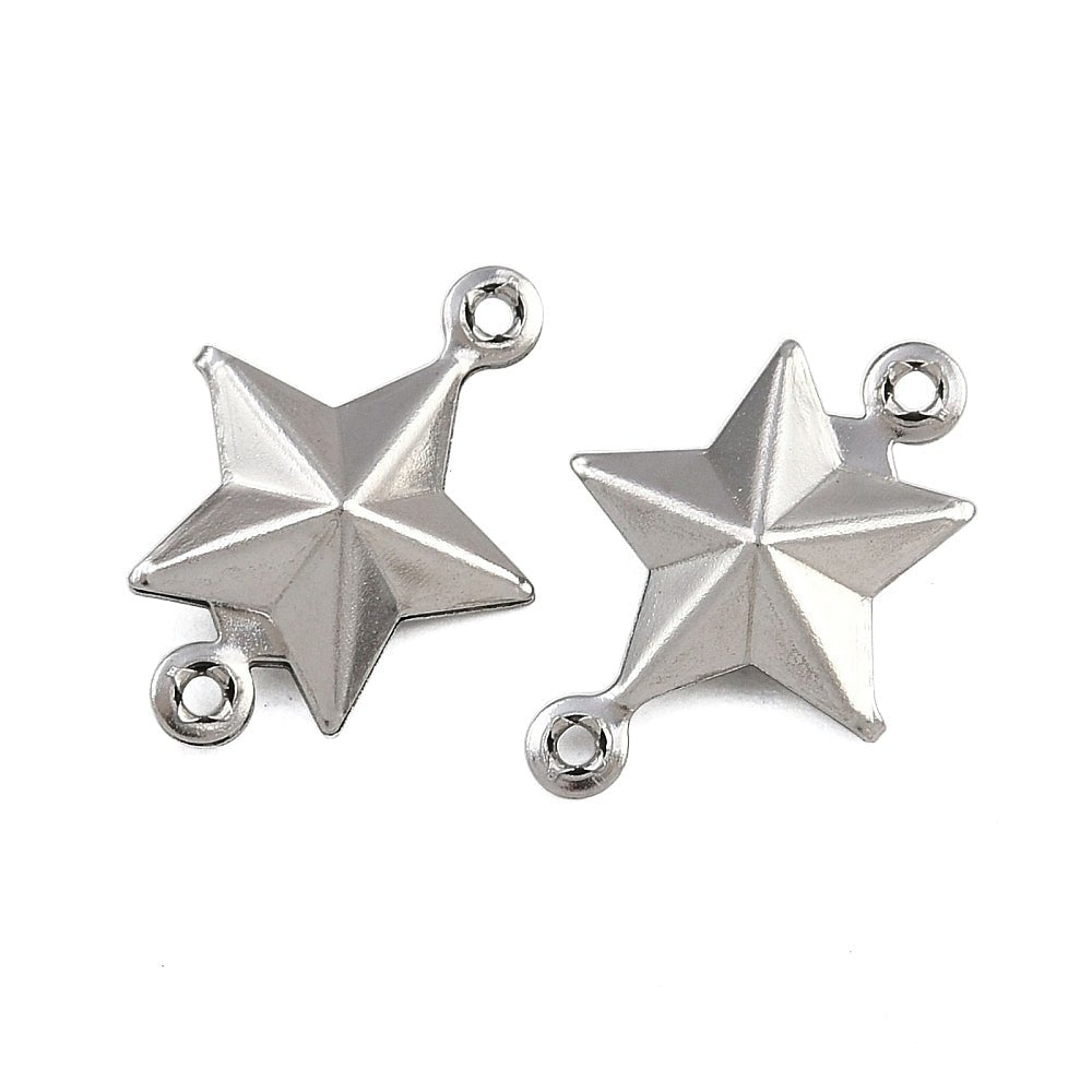 Vandfaste Stjerne Mellemled - Stål (13x18x4.5mm) 2 stk - Uniq Perler - 