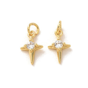 Vandfaste Stjerneformede Vedhæng Med Klar Zirkonia – 18K Forgyldt Messing (11x6,5mm) 2 stk. - Uniq Perler - 125740