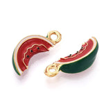 Vandmelon Vedhæng – Rød/Grøn Emalje (18x7,5mm) 2 Stk. - Uniq Perler - 115207