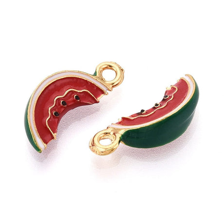 Vandmelon Vedhæng – Rød/Grøn Emalje (18x7,5mm) 2 Stk. - Uniq Perler - 115207