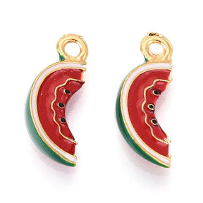 Watermelon Pendant – Red/Green Enamel (18x7.5mm) 2 pcs. - Uniq Perler - 115207
