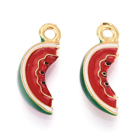 Vandmelon Vedhæng – Rød/Grøn Emalje (18x7,5mm) 2 Stk. - Uniq Perler - 115207