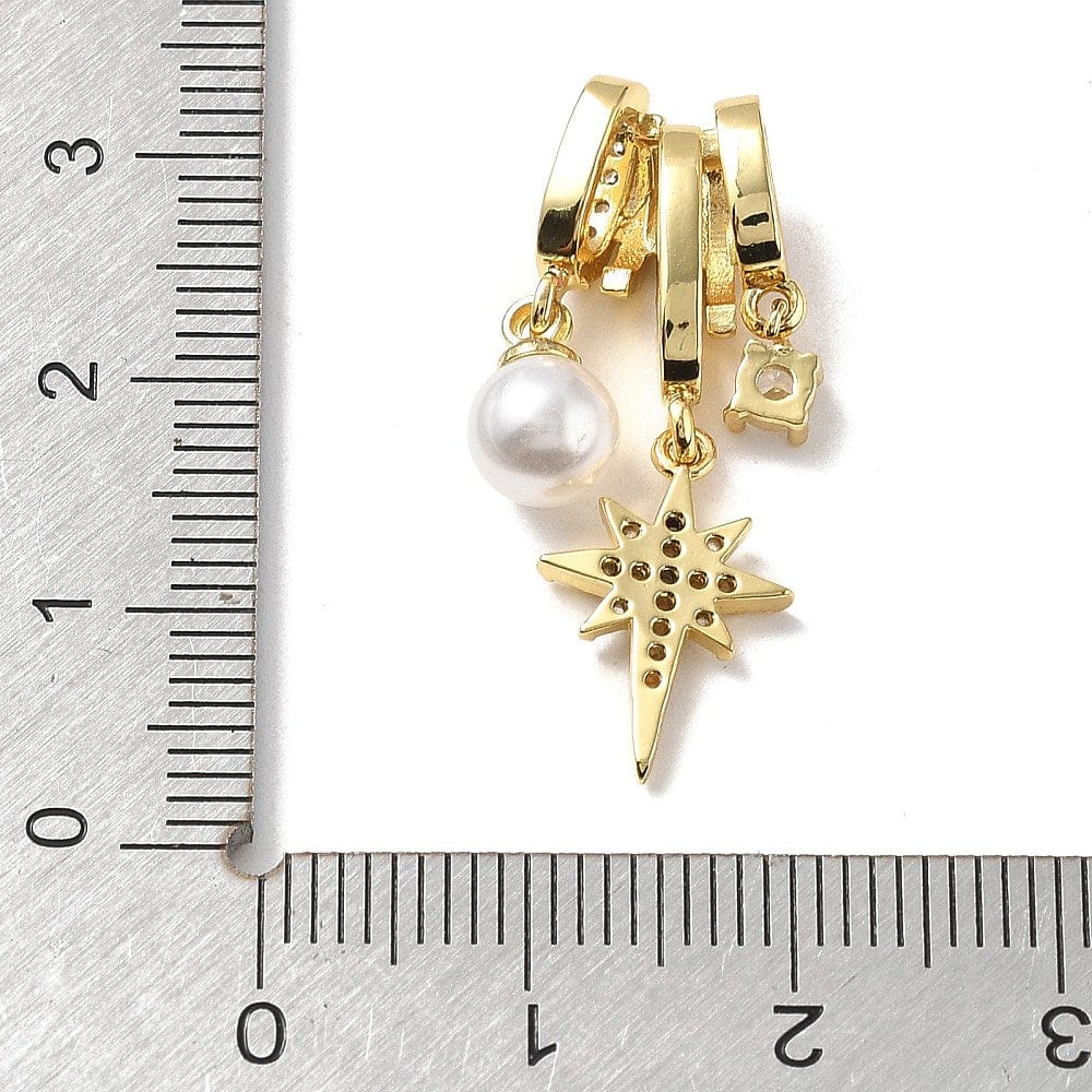 Vedhæng, 18K forgyldt med zirkonia og perle (29mm) - Uniq Perler - 115507