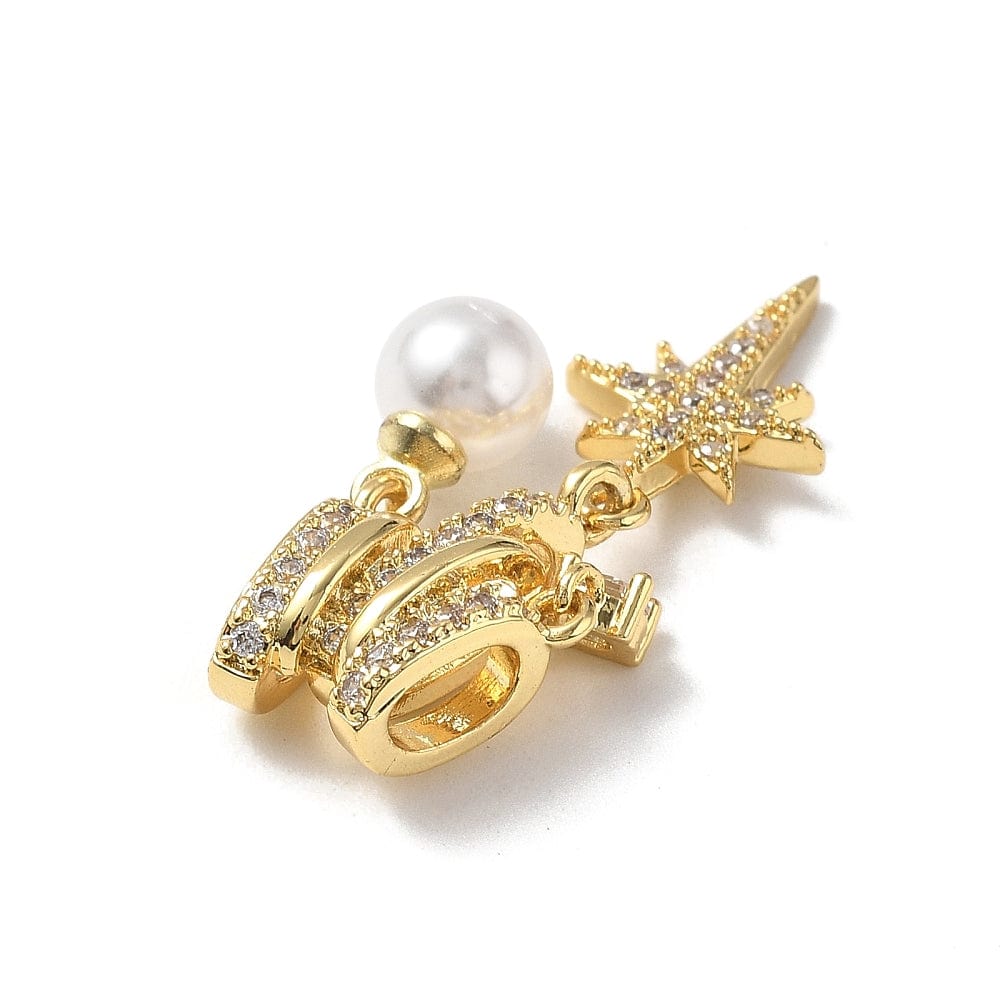 Vedhæng, 18K forgyldt med zirkonia og perle (29mm) - Uniq Perler - 115507