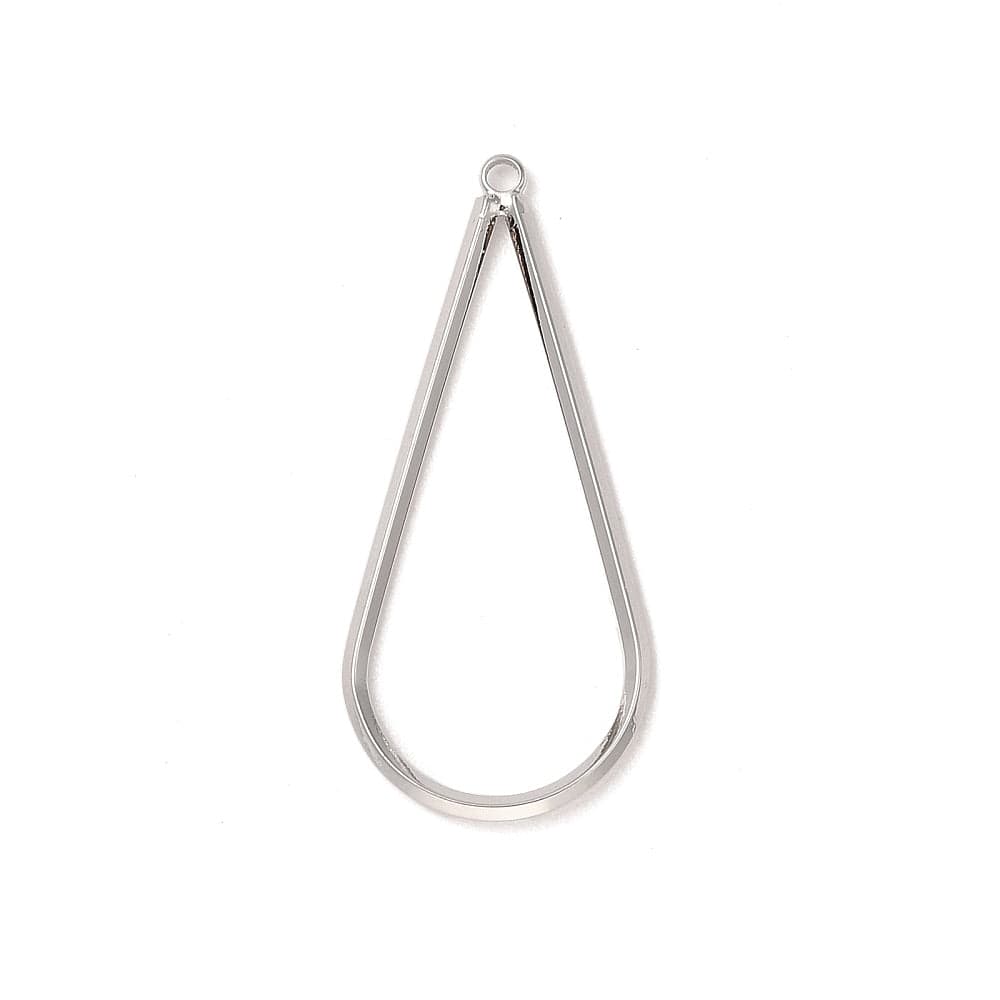 Vedhæng – Dråbeformet, Platinumbelagt Messing (41mm) 6 stk. - Uniq Perler - 115682