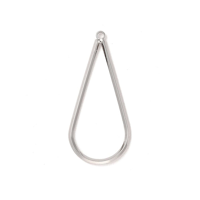 Vedhæng – Dråbeformet, Platinumbelagt Messing (41mm) 6 stk. - Uniq Perler - 115682