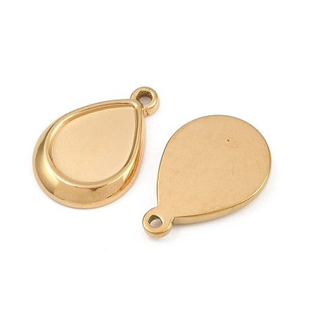 Vedhæng i Forgyldt Stål – Dråbe Cabochon Fatning, (13x18mm, 2 stk) - Uniq Perler - 116194