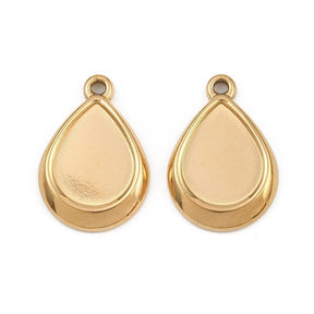 Pendant in Gold-plated Steel – Drop Cabochon Setting, (13x18mm, 2 pcs) - Uniq Perler - 116194