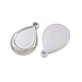 Vedhæng i Rustfrit Stål – Dråbe Cabochon Fatning, Sølvfarve (13x18mm, 2 stk) - Uniq Perler - 116193