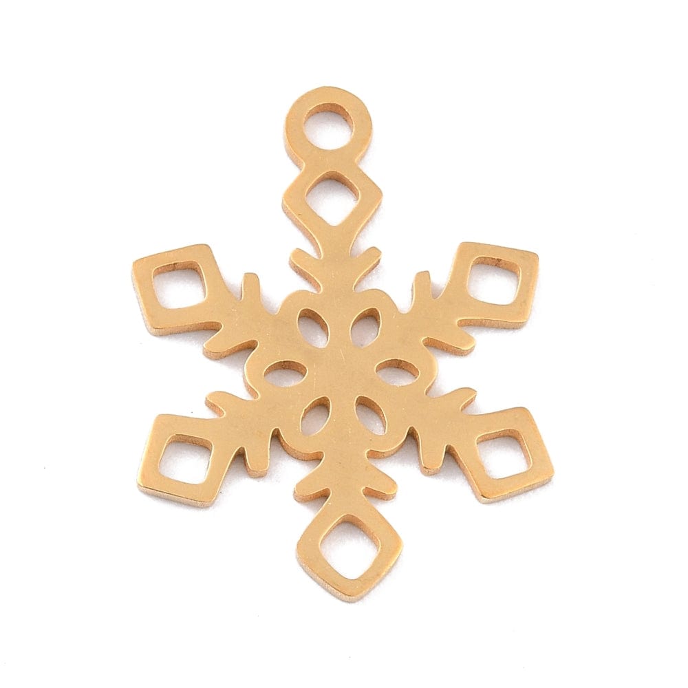 Vedhæng i Vandfast Stål – Snefnug, Guld (17,5x23mm, 2 stk) - Uniq Perler - 116181