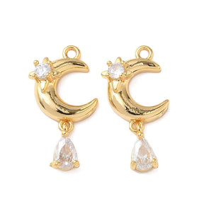 Pendant – Moon, 18K Gold-plated with Zirconia (24x12x5.5mm) - Uniq Perler - 
