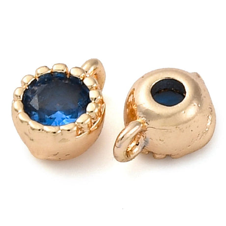 Vedhæng Med Blå Zirkonia, 18K Langtidsholdbar Forgyldt, 6x4mm, 2 stk. - Uniq Perler - 114218