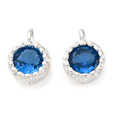 Vedhæng Med Blå Zirkonia Sten, Langtidsholdbar Forsølvet, 6x4mm, 2 stk. - Uniq Perler - 114221