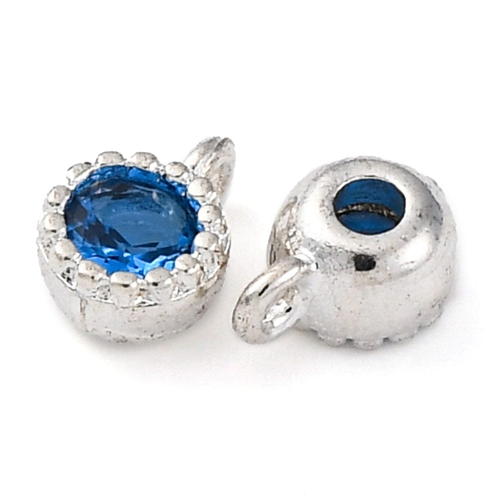 Vedhæng Med Blå Zirkonia Sten, Langtidsholdbar Forsølvet, 6x4mm, 2 stk. - Uniq Perler - 114221