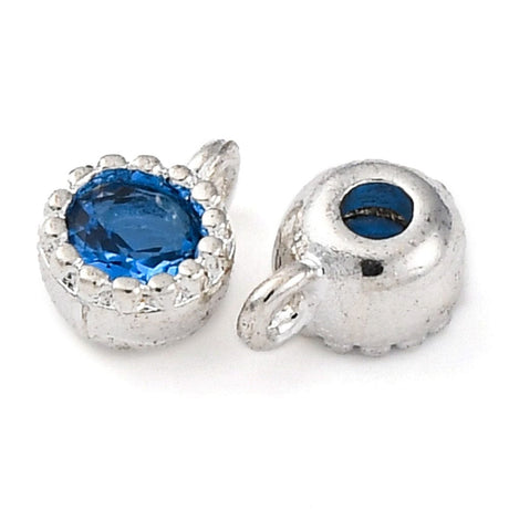 Vedhæng Med Blå Zirkonia Sten, Langtidsholdbar Forsølvet, 6x4mm, 2 stk. - Uniq Perler - 114221