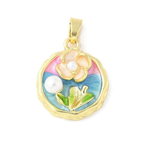Anhänger Mit Blumendetails, 18K Vergoldet, (23,5x20mm) - Uniq Perler - 114720