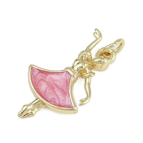 Vedhæng Med Danser - 18K Forgyldt, Pink Emalje (21,5x13x2mm) - Uniq Perler - 115801