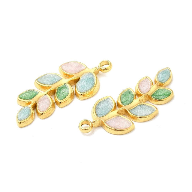 Vedhæng Med Farvet Emalje, Forgyldt Stål, (20x8,5mm) - Uniq Perler - 111645