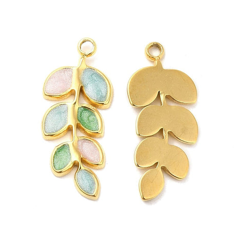 Vedhæng Med Farvet Emalje, Forgyldt Stål, (20x8,5mm) - Uniq Perler - 111645