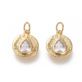 Pendant With Clear Zirconia, 18K Long-Lasting Gold Plated, (12x14mm) - Uniq Perler - 114815