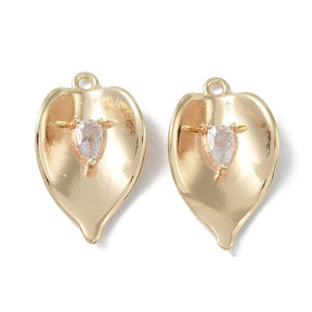 Pendant With Clear Zirconia Stone, 18K Gold-plated, 20x12 mm - Uniq Perler - 112921
