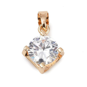 Pendant With Clear Zirconia Stone, Durable Gold plating, 12x14x7mm - Uniq Perler - 114828