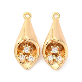 Pendant With Clear Rhinestones, 18K Gold-plated, (20x8mm) - Uniq Perler - 127349