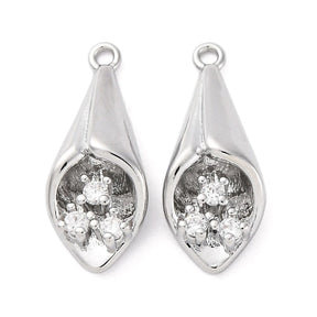 Pendant With Clear Rhinestones, Platinum Plated, 20x8mm - Uniq Perler - 039217