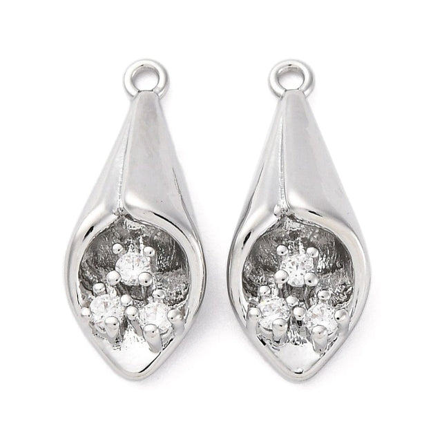 Vedhæng Med Klare Rhinsten, Platin Belagt, 20x8mm - Uniq Perler - 039217