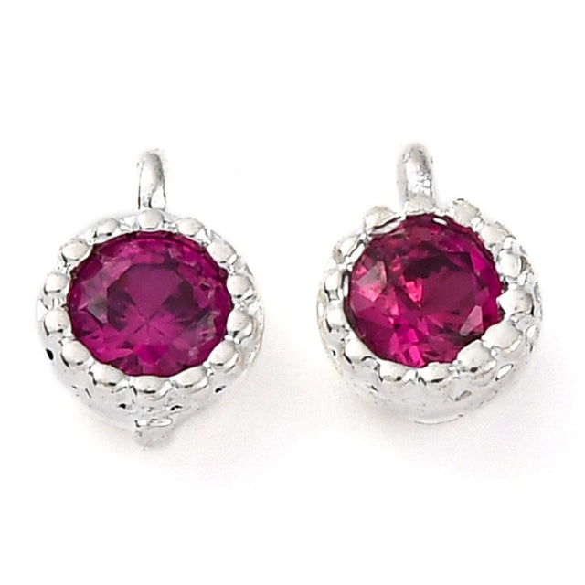 Vedhæng Med Lilla Zirkonia Sten, Langtidsholdbar Forsølvet, 6x4mm, 2 stk. - Uniq Perler - 114220