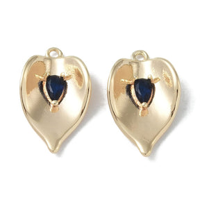 Pendant With Dark Blue Zirconia Stones, 18K Gold-plated, 20x12mm - Uniq Perler - 112922