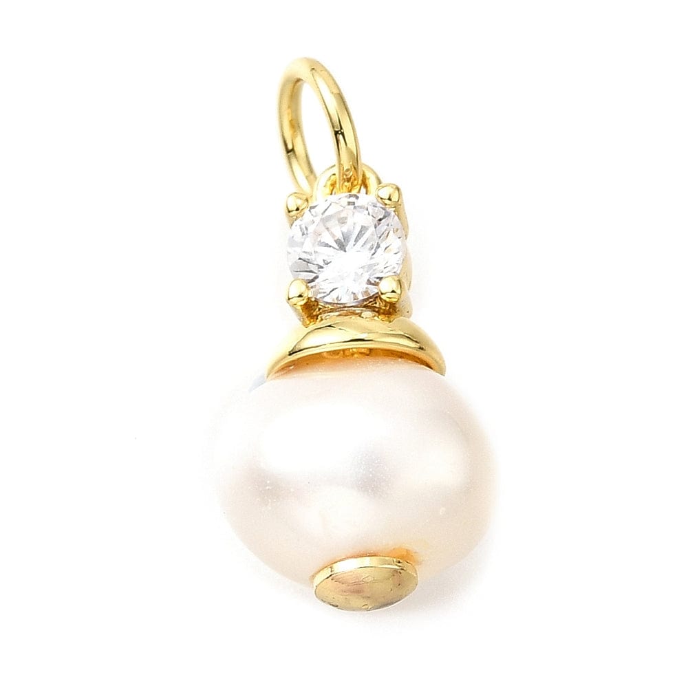 Vedhæng Med Perle Og Zirkonia Sten - 18K Langtidsholdbar Forgyldt (14x8mm) - Uniq Perler - 114737