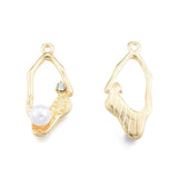 Vedhæng Med Rhinsten Og Hvid Perle, Forgyldt, (25x13mm, 2 stk.) - Uniq Perler - 111758