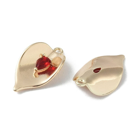 Vedhæng Med rød Zirkonia Sten, 18K Forgyldt, 20x12 mm - Uniq Perler - 112923