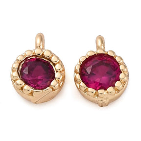 Pendant With Red Zirconia Stone, Long-Lasting Gold Plated, 6x4mm, 2 pcs. - Uniq Perler - 114219