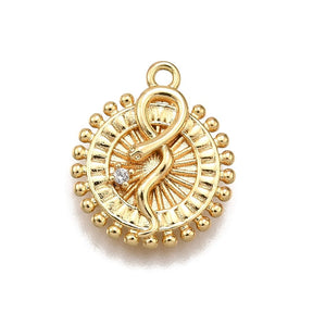 Anheng Med Slange og Zirkonia Stein, Forgylt, 13x16mm - Uniq Perler - 114754