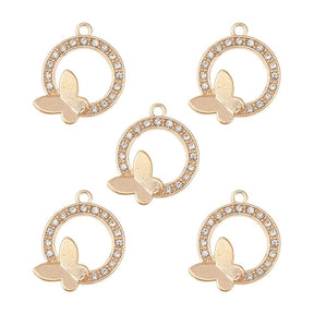 Pendant with Butterfly and Rhinestones – Golden (23.5mm) - Uniq Perler - 