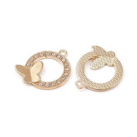 Vedhæng med Sommerfugl og Rhinsten – Gylden (23,5mm) - Uniq Perler - 