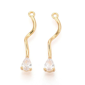 Pendant With Zirconia Stones - 18K Gold-plated (5x28.5mm), 2 pcs - Uniq Perler - 115458