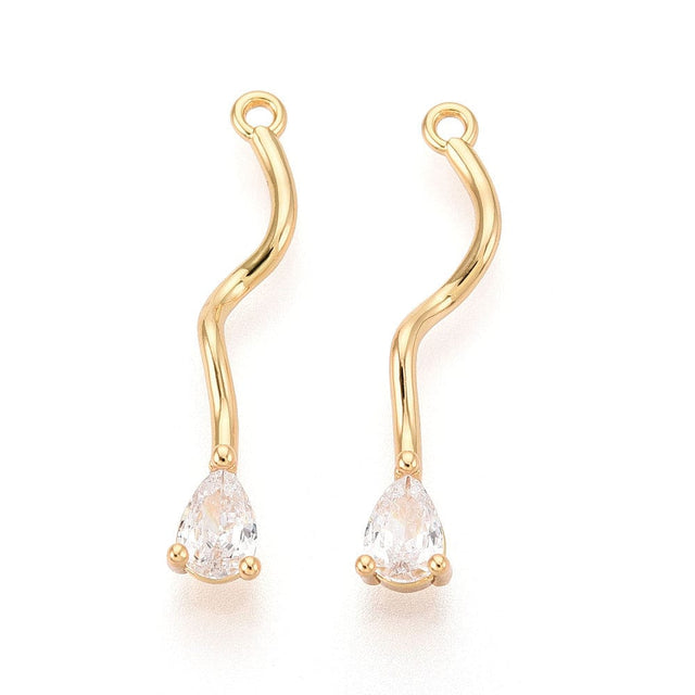 Vedhæng Med Zirkonia Sten - 18K Forgyldt (5x28,5mm), 2 stk - Uniq Perler - 115458