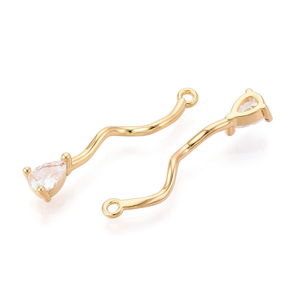 Vedhæng Med Zirkonia Sten - 18K Forgyldt (5x28,5mm), 2 stk - Uniq Perler - 115458