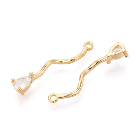 Vedhæng Med Zirkonia Sten - 18K Forgyldt (5x28,5mm), 2 stk - Uniq Perler - 115458