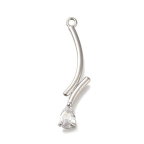 Vedhæng Med Zirkonia Sten, Platin Farvet, (7x30,5mm), 2 stk. - Uniq Perler - 114711