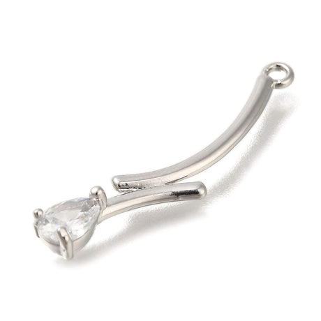 Vedhæng Med Zirkonia Sten, Platin Farvet, (7x30,5mm), 2 stk. - Uniq Perler - 114711